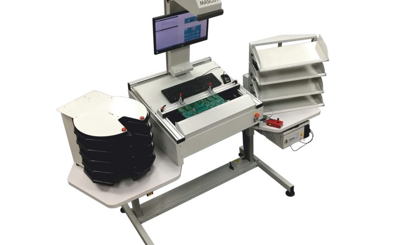 Mascot Standalone Clinch workstaon. Secures compoents to the PCB before soldering with two carousels in ESD Anti-static paint and ergonomic workstation.