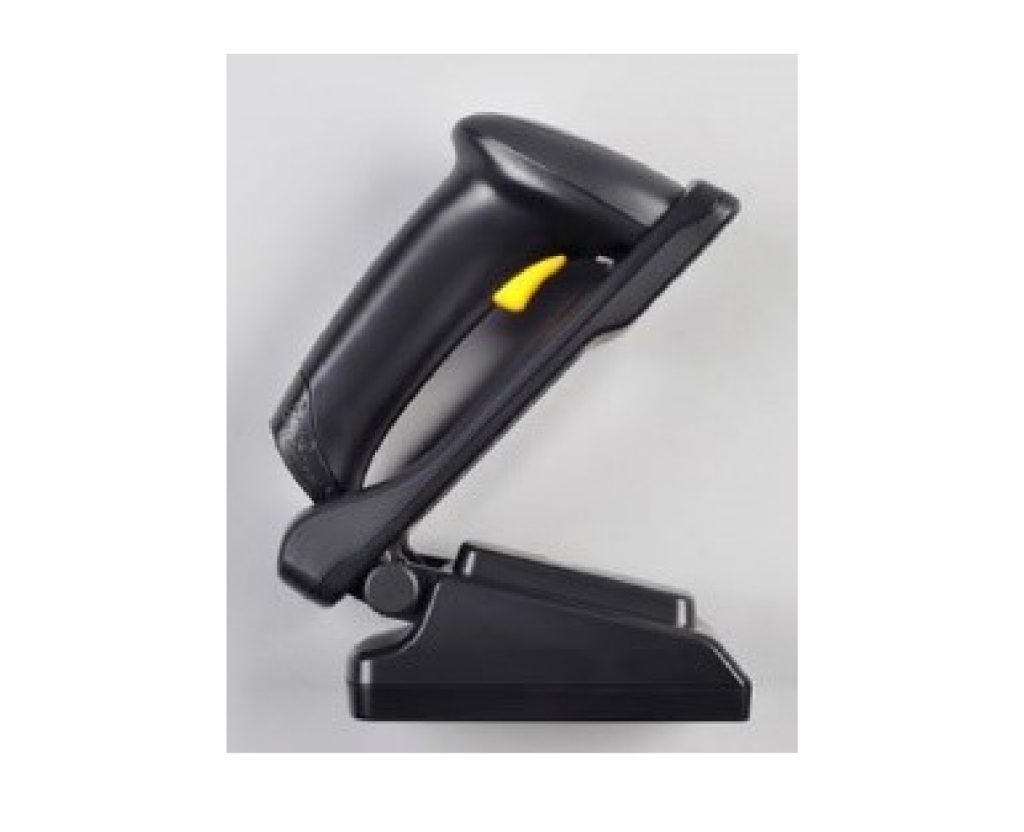 Workstation mounted industrial wireless barcode scanner with integrated charger